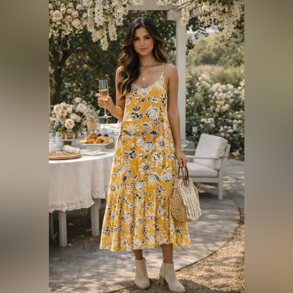 A Loves A Dresses & Skirts - NEW A LOVES A Yellow Floral Maxi Sundress Boho Flowy Tie Back Festival Romantic
